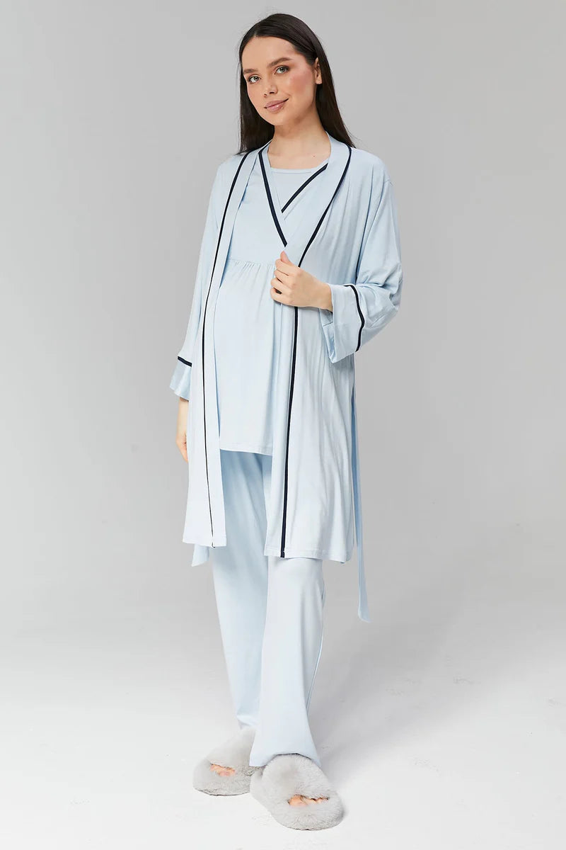 Kısa Kollu Biyeli Sabahlıklı Kruvaze Lohusa Pijama Takımı-515
