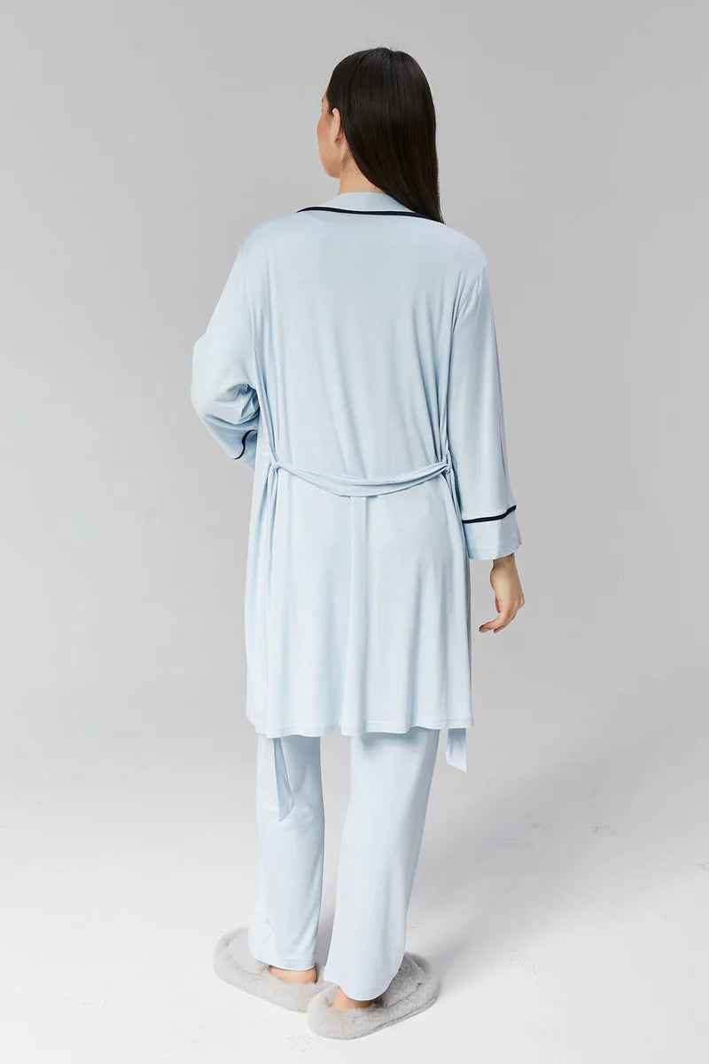 Kısa Kollu Biyeli Sabahlıklı Kruvaze Lohusa Pijama Takımı-515