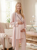 Pembe Biyeli Kruvaze Lohusa Sabahlıklı Pijama Takımı - 517