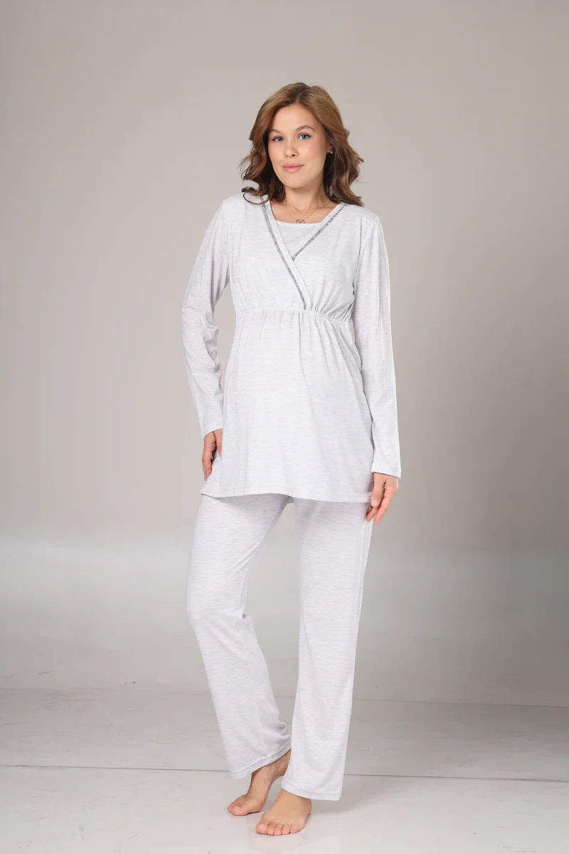 Uzun Kollu Polar Sabahlıklı Lohusa Pijama Takımı-1019