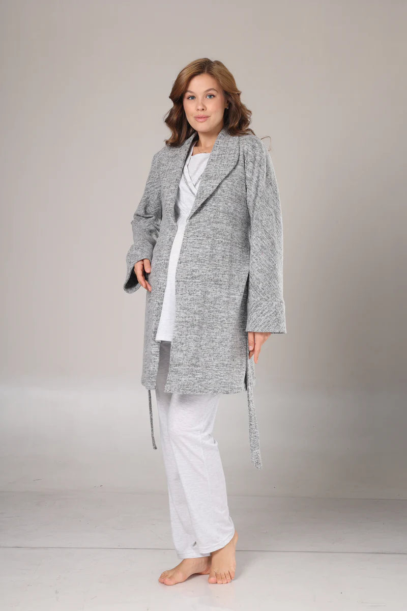 Uzun Kollu Polar Sabahlıklı Lohusa Pijama Takımı-1019