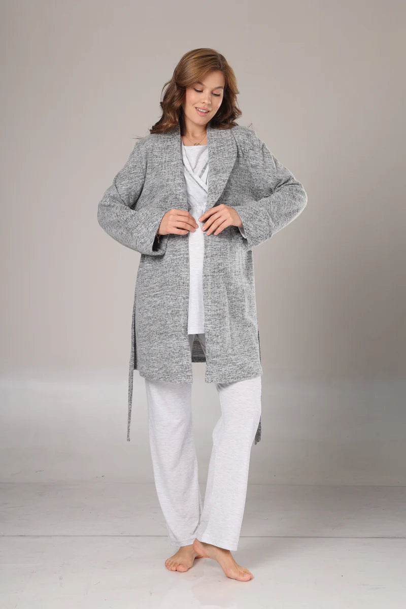 Uzun Kollu Polar Sabahlıklı Lohusa Pijama Takımı-1019