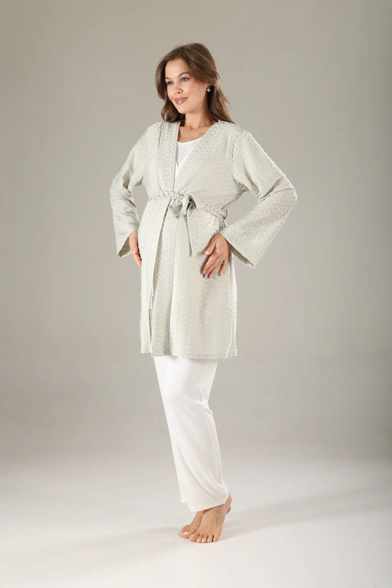 Yeşil Jakarlı Sabahlıklı Lohusa Pijama Takımı-819