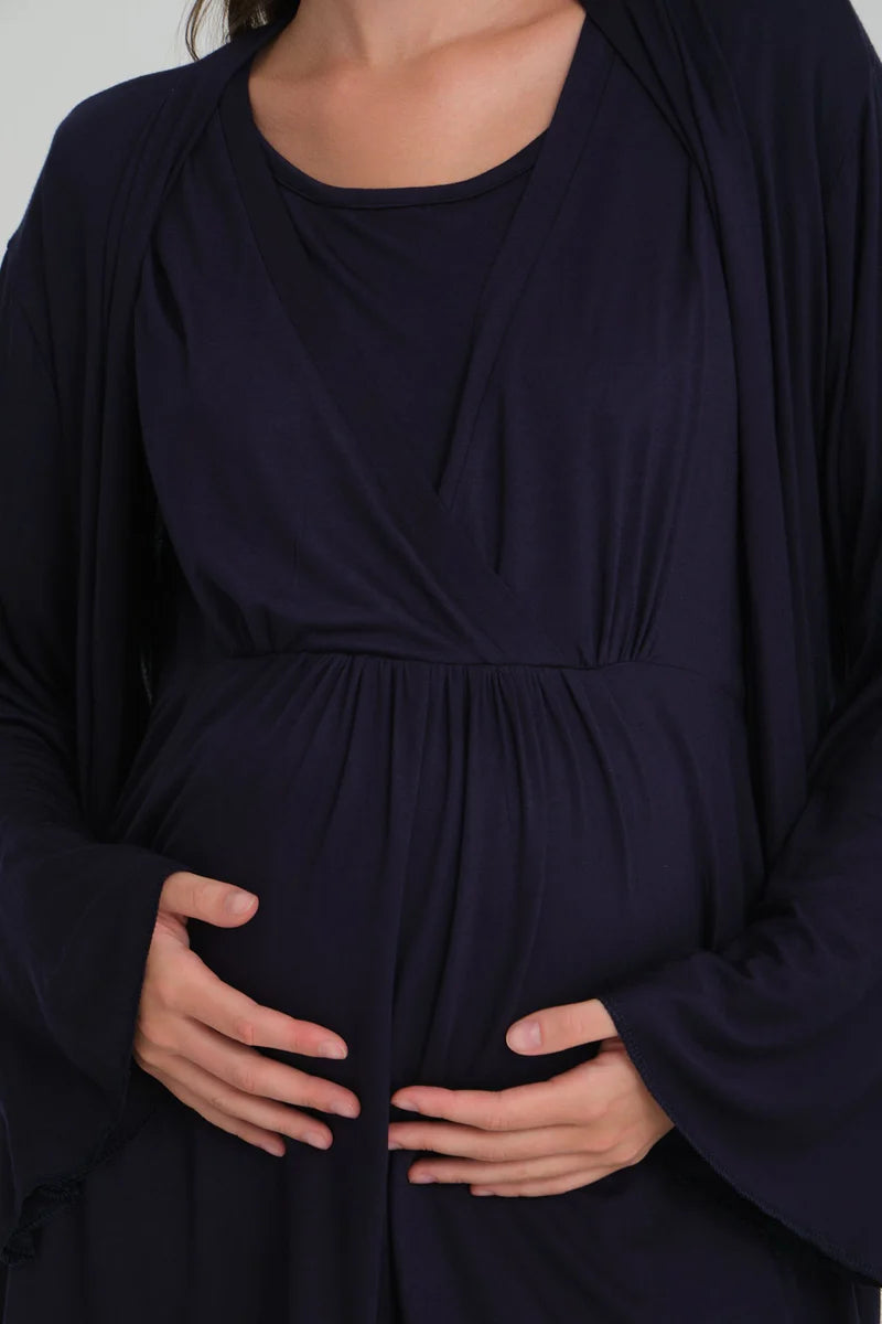 Emzirme Özellikli Sabahlıklı Lohusa Pijama Takımı-532