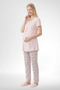 Kısa Kollu Emzirme Kolaylıklı Lohusa Pijama Takımı-6350