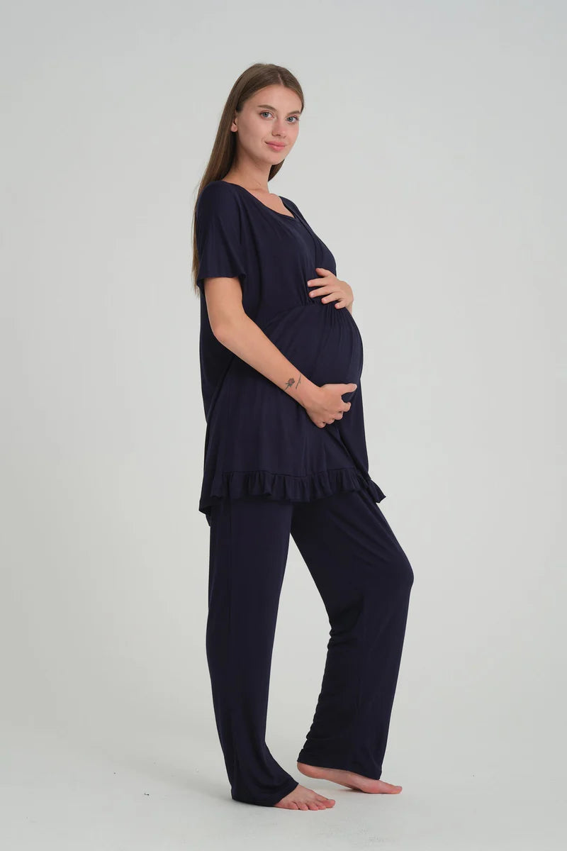 Emzirme Özellikli Sabahlıklı Lohusa Pijama Takımı-532