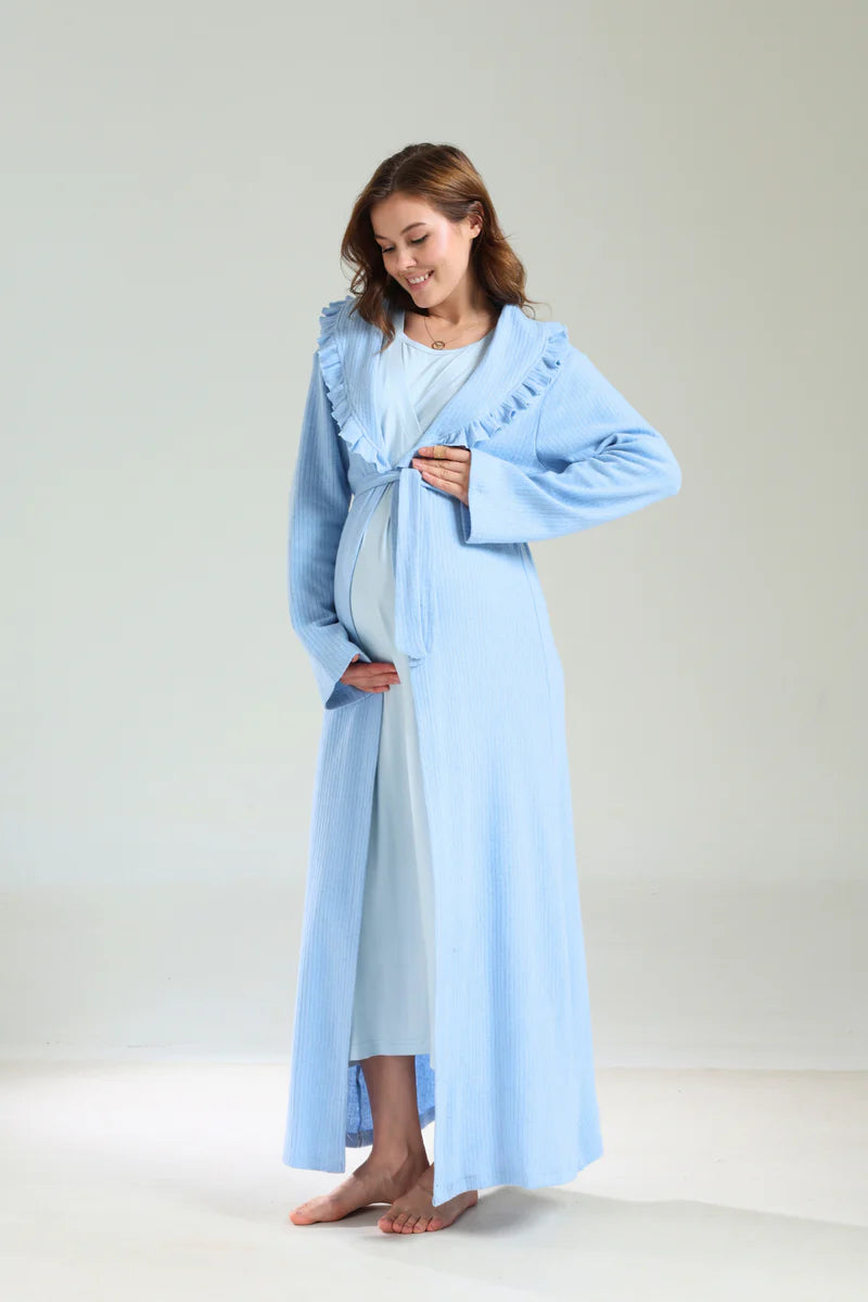 Bebe Yaka Soft Sabahlıklı Lohusa Gecelik Takımı-1038