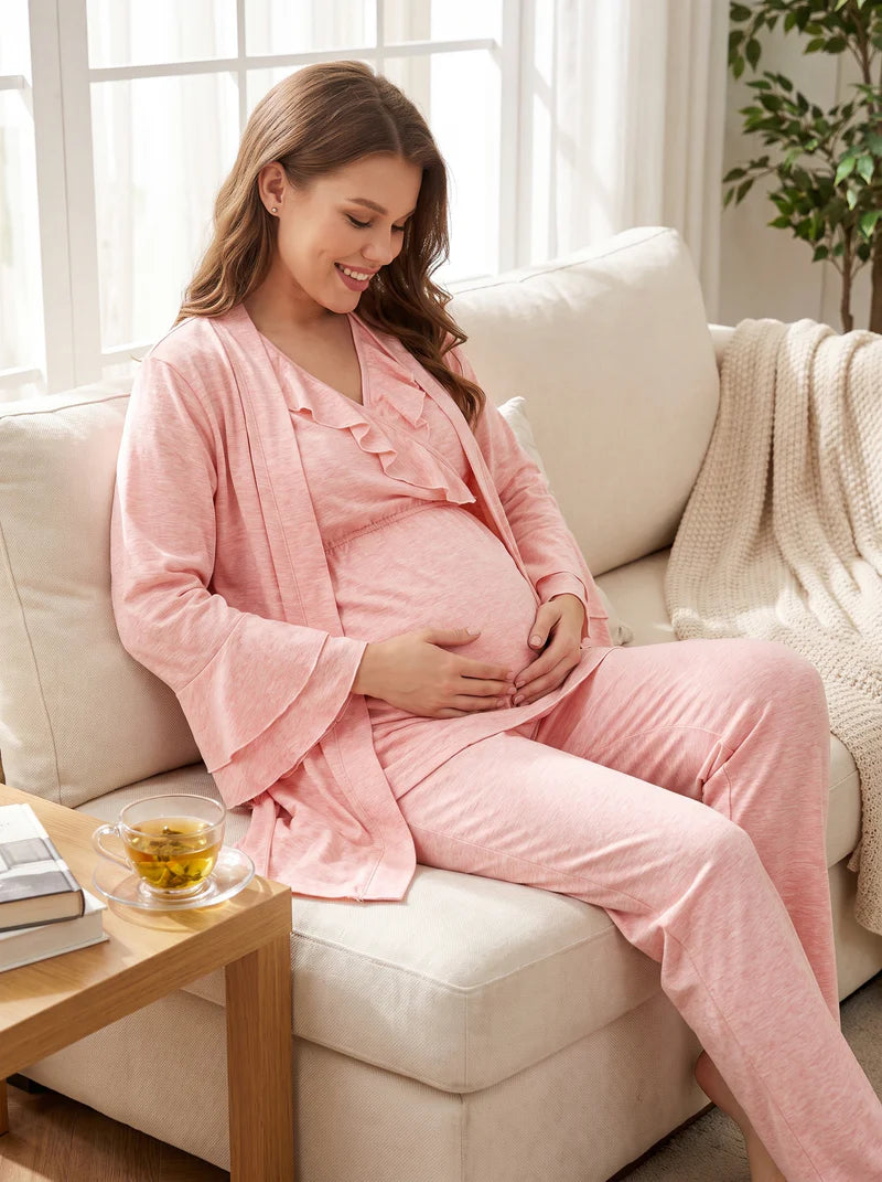 Kısa Kollu Kruvaze Pamuklu Sabahlıklı Lohusa Pijama Takımı-586