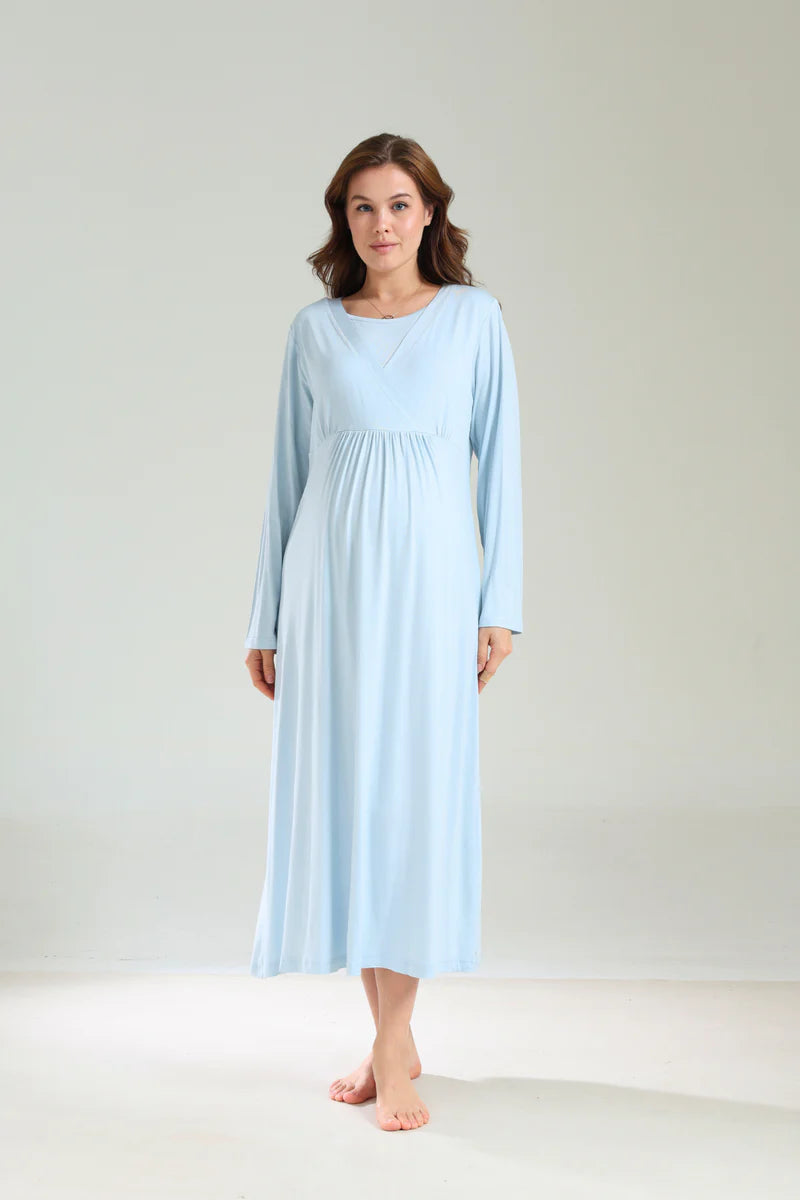 Bebe Yaka Soft Sabahlıklı Lohusa Gecelik Takımı-1038