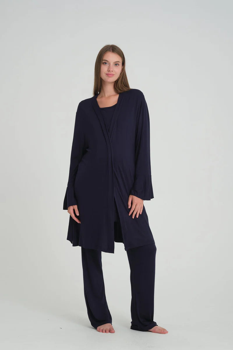 Emzirme Özellikli Sabahlıklı Lohusa Pijama Takımı-532