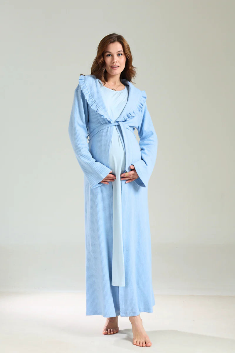 Bebe Yaka Soft Sabahlıklı Lohusa Gecelik Takımı-1038