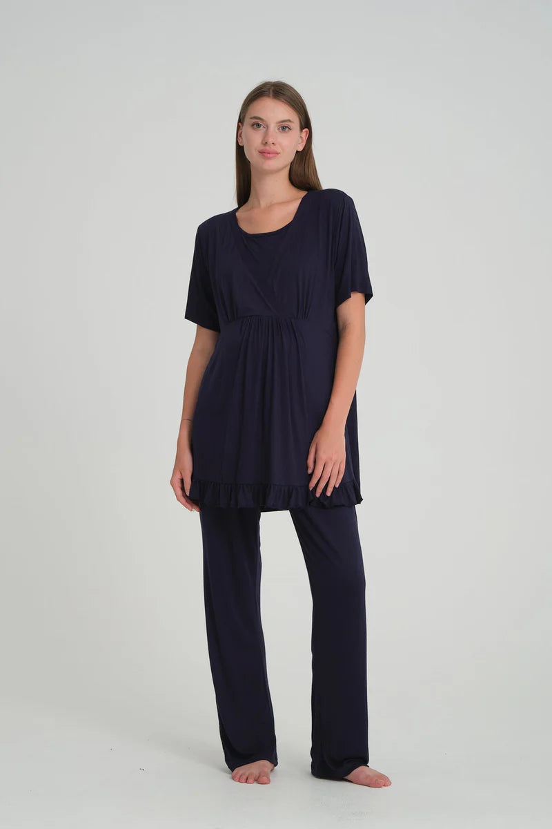 Emzirme Özellikli Sabahlıklı Lohusa Pijama Takımı-532