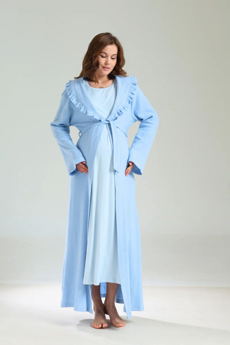 Bebe Yaka Soft Sabahlıklı Lohusa Gecelik Takımı-1038