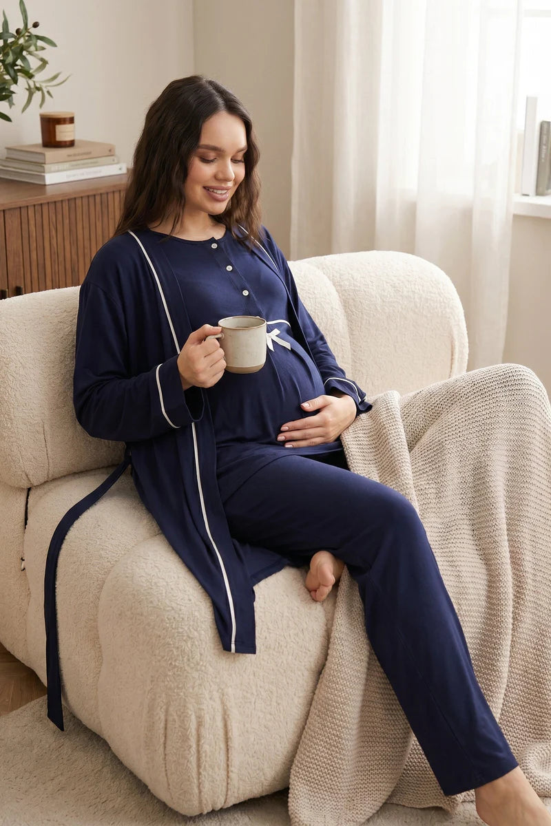 Biyeli Önden Düğmeli Lohusa Sabahlıklı Pijama Takım- 509